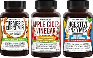 FarmHaven Turmeric Curcumin with BioPerine Black Pepper + Digestive Enzymes with 18 Probiotics + Apple Cider Vinegar with Mother