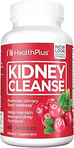 Health Plus Advanced Kidney Cleanse with Cranberry Extract, Turmeric Root and CoQ10, Helps Support Healthy Kidney Function &amp; Urinary Tract Wellness, 60 Capsules