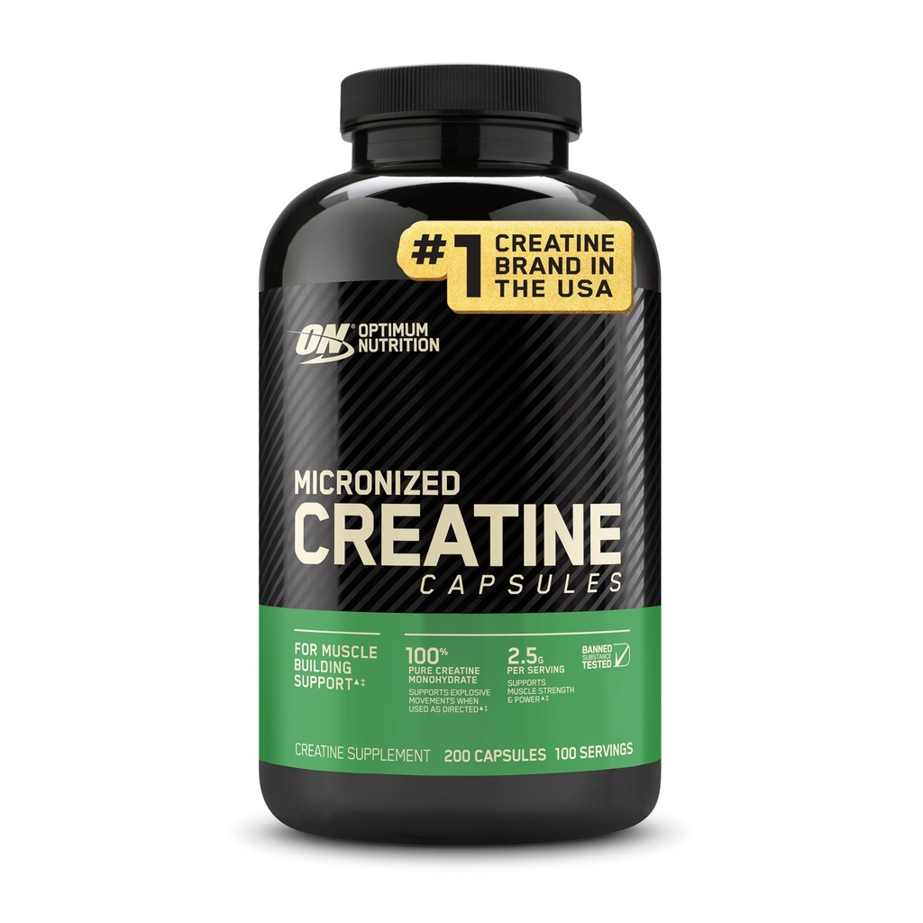 Optimum Nutrition Micronized Creatine Monohydrate Capsules, Keto Friendly, 2500mg, 200 Capsules (Packaging May Vary)