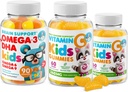 Omega-3 DHA Gummies &amp; Vitamina C Gummies for Kids &amp; Adults – Immune Support, Low-Sugar, Gelatin-Free, Vegetarian, Chewable Vitamins for Toddlers