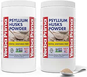 Yerba Prima Psyllium Husks Powder - 24 oz (Pack of 2) - Unflavored - Fine Ground - Natural Fiber Supplement with Soluble & Insoluble Fiber