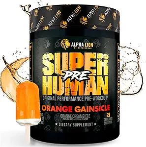 ALPHA LION Superhuman Pre Workout Powder, Beta Alanine, L-Taurine " Tri-Source Caffeine for Sustained Energy " Focus, Nitric Oxide " Citrulline for Pump (21 Servings, Orange Gainsicle)