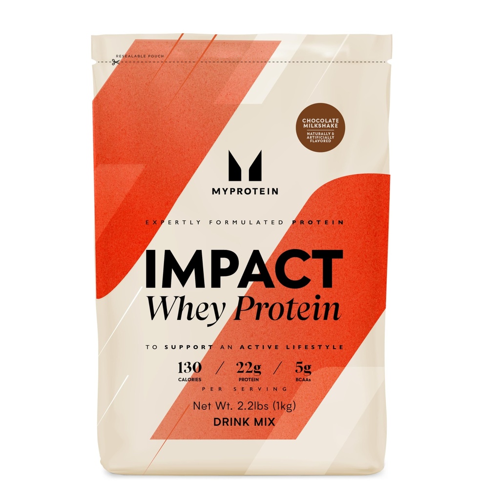 Myprotein Impact Whey Protein Powder, 2.2 Lbs (30 Servings) Chocolate Milkshake, 22g Protein & 5g BCAA Por Serving, Protein Shake for Superior Performance, Muscle Strength & Recovery, Gluten Free