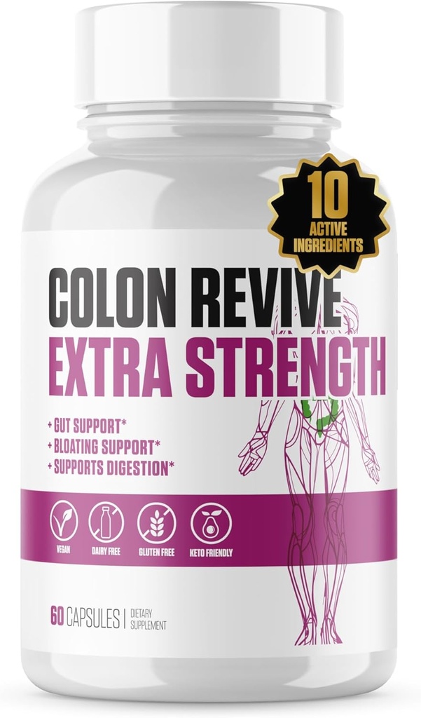 Colon Revive Extra Strength ← #1 Rated Colon Cleanse & Detox Supplement ¦ Digestive Support, Reduce Bloating, Constipation Relief w/Buckthron, Alfalfa, Aloe Vera + More for Men &amp; Women - 60 Pills
