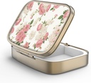 Pill Case Pill Box con Mirror Retro 2 Compartment Small Pill Case for Purse or Pocket Bronze Rectangular Pill Box or Vitamins, Fish Oil, Supplements, Pill Containe Travel Gifts(Retro Pink Floral)