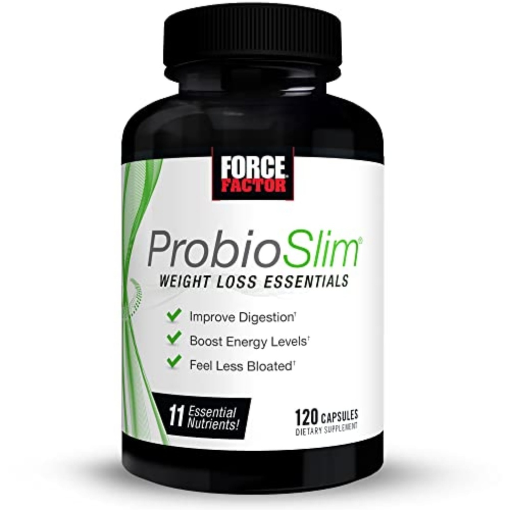 FORCE FACTOR ProbioSlim Weight Loss Essentials Full Daily Digestive Health and Weight Pérdida Probiotic Supplement for Women and Men with Electrolytes and Green Tea Extract, 120 Capsules