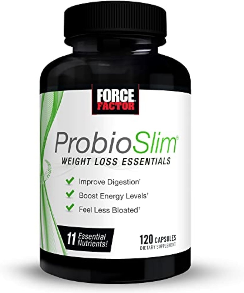 FORCE FACTOR ProbioSlim Weight Loss Essentials Full Daily Digestive Health and Weight Pérdida Probiotic Supplement for Women and Men with Electrolytes and Green Tea Extract, 120 Capsules