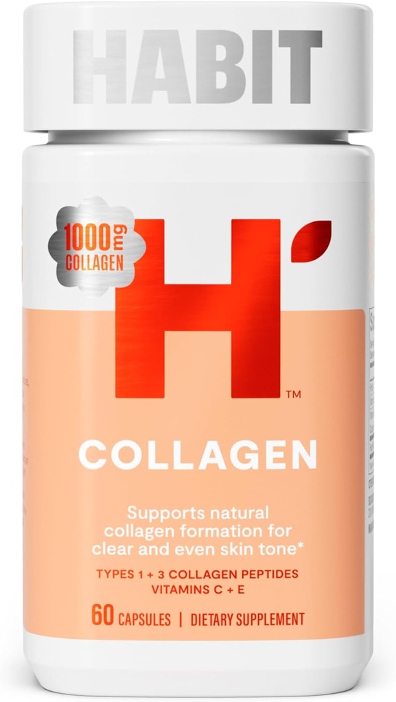 Suplemento Habit Collagen (60 cápsulas) - Nuevo Look, 2000mg Peptides Collagen, Vitamina C &amp; Vitamina E, Skin Health, Antioxidants, Non-GMO, Gluten Free (1 Pack)