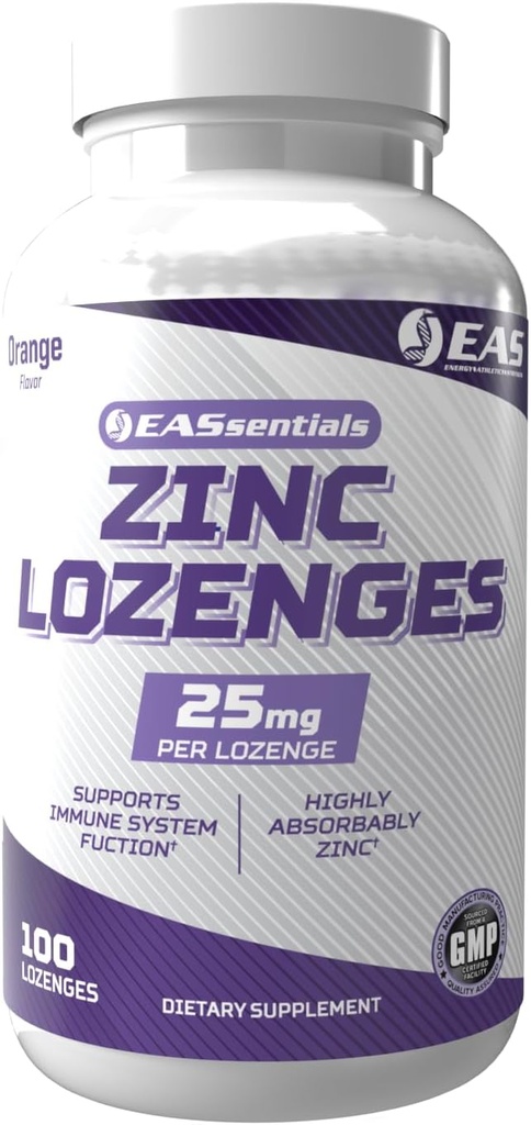 EAS Zinc Lozenges TEN Highly Absorbable with No Fillers or Additives TEN Supports Immune Function TEN Gluten Free, Non GMO TEN 100 Lozenges (Orange Flavor)