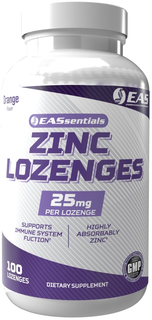 EAS Zinc Lozenges TEN Highly Absorbable with No Fillers or Additives TEN Supports Immune Function TEN Gluten Free, Non GMO TEN 100 Lozenges (Orange Flavor)