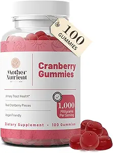 Madre Nutriente Gummies de arándanos Suplemento para la salud de las mujeres y niños orinando menos tarta > 90% menos dulce, libre de gluten, sin gluten, Vegan - puro extracto de arándanos 1000mg - 100 Conde.