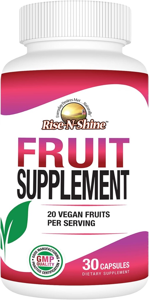 Rise-N-Shine Fruit Supplement with 20 Fruit Blend - Energy Vitamins for Women and Men 30 Day Supply (30 Capsules)