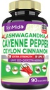 Cayenne Pepper Suplementos Capsules, 3 meses de suministro " Ashwagandha, Ceylon Cinnamon, Grape Seed, Quercetin, Moringa, Ginkgo Biloba - Heart Wellness, Promotes Digestive Health -90 Caps