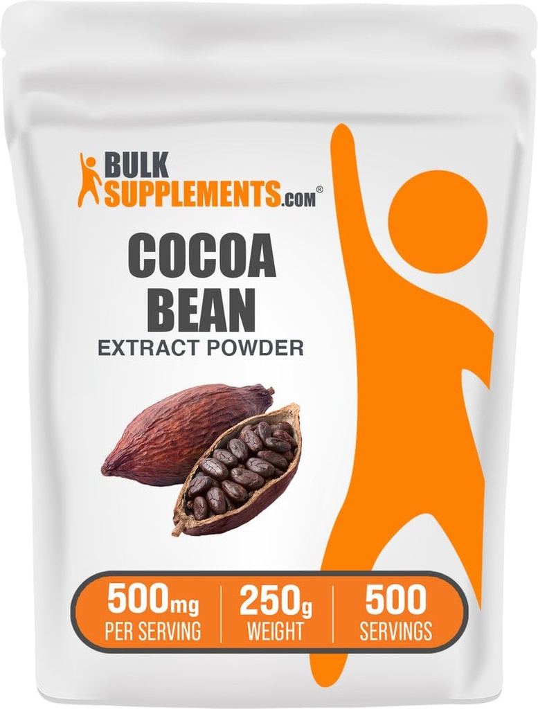 BulkSupplements.com Cocoa Bean Extract Powder - Cocoa Supplement - Unsweetened, Vegan &amp; Gluten Free, 500mg por Serving, 250g (8.8 oz) (Pack of 1)
