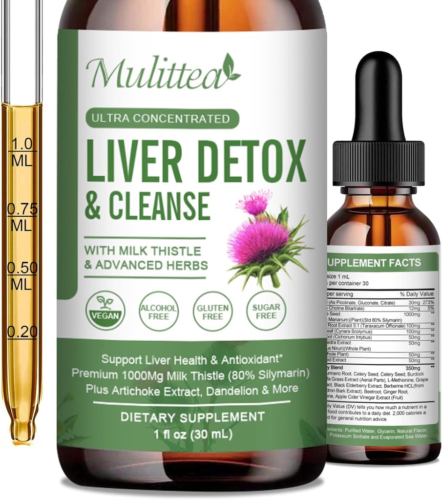Liver Health Liquid Drops -Support Liver Cleanse Detox &amp; Repair with Artichoke Milk Thistle Silymarin Extract, Dandelion,Turmeric, Berberine to Renew w/21 Potent Herb-Nutrients-