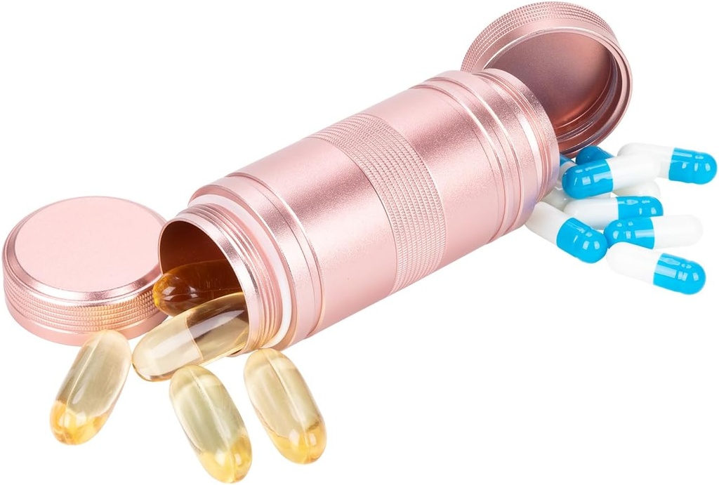 Small Pill Box Metal Pill Case - Portable Waterproof Pill Container for Pocket Purse, Travel Daily Pill Holder, Medicine Organizer for Vitamin/Fish Oil/Supplements Pink 1 Pack