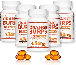 Naranja Burps ← D-Limonene Suplemento - Reductor de ácido (Antacid for Acid Reflux), Rescate de acidez, Alivio de GERD, e Indigestión Alivio de la indigestión Silencioso Naranja Extracto para Salud y Bienestar (1,000 mg, Pack de 5)