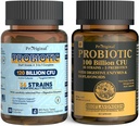 Probiotic 100 Billion CFU + 120 Billion CFU for Gut & Digestive Health, Vegan Acidophilus Probiotic Supplement