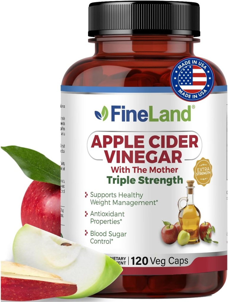 FineLand Apple Cider Vinegar Capsules with The Mother & Probiotics – 120 Veggie Capsules – 1600mg Eq. per seving – Digestive, Detox & Gut Health Support – Non-GMO, 100% Vegan Made in USA