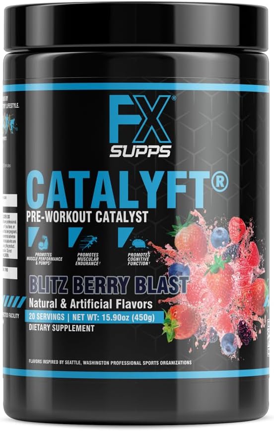 FXSUPPS Catalyft Pre-Workout PowderDrink for Men and Women Blitz Berry Blast Dietary SupplementMix with Creatine,Caffeine & Beta-Alanine | Best for Energy Pump,Muscle Gain & Focus,20 Servings(1 Pack)