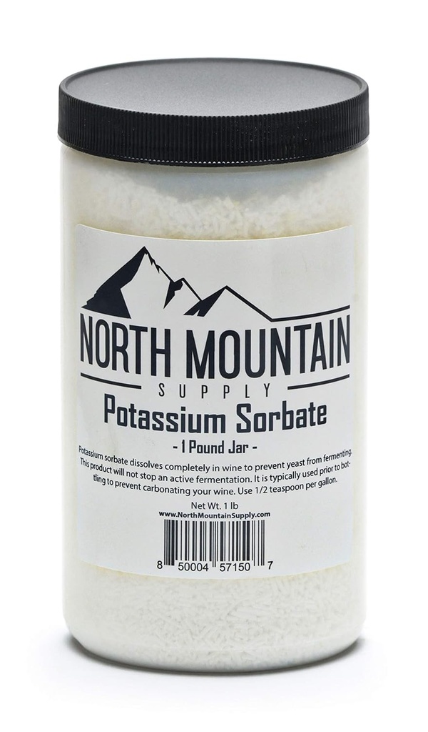 North Mountain Supply Food Grade Potassium Sorbate Stabilizer for Wine, Brewing, and Food Preservation – 1 Libra Jarra