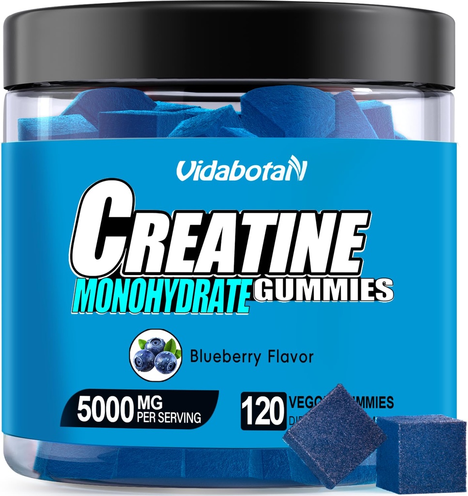 vidabotan Creatine Monohydrate Gummies for Men & Women-5g of Creatine Monohydrate per Serving- Increase Strength and Build Muscle,Sugar Free,Vegan,Blueberry Flavor, 120 Count,B571