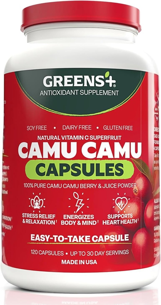 Greens+ Suplemento SuperFruit, Berry de Camu con vitaminas " Minerales, Antioxidantes de alta ORAC, vitamina natural de 400 mg C, 120 cápsulas de verduras