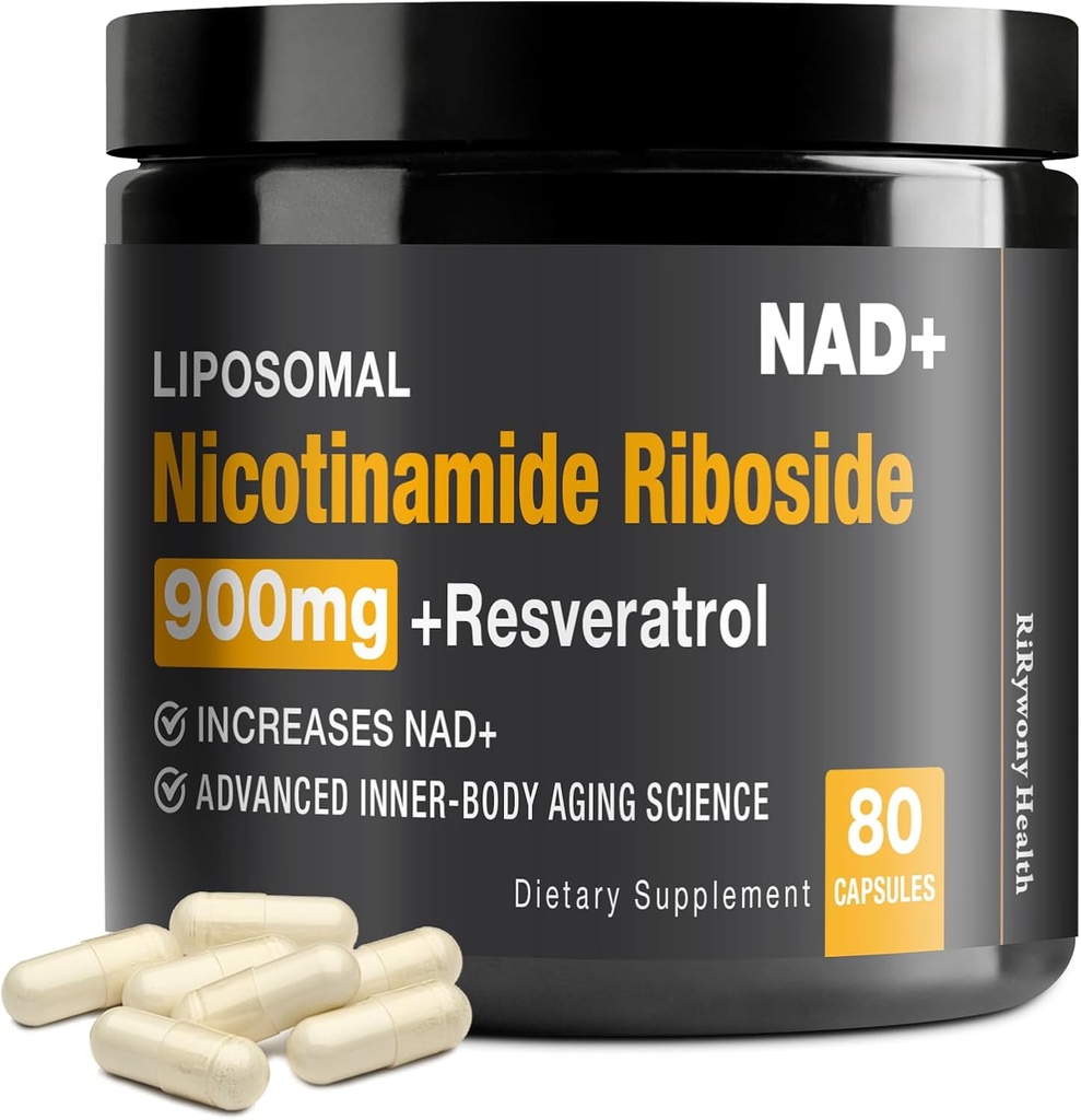 NAD Suplemento - NAD+ con Nicotinamide Riboside (NR) y Resveratrol Quercetin 900mg Puro NAD orgánico Plus para Reparación Celular Función del cerebro envejecido saludable, 80 cápsulas