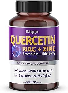SOTALIX Suplemento Premium Quercetina 98% Alta Pureza con Bromelaina, Zinc, Vitamina D3 2000 UI, Elderberry - Cardiovascular Respiration Apoyo inmunológico para niños adultos - 180 Day Supply