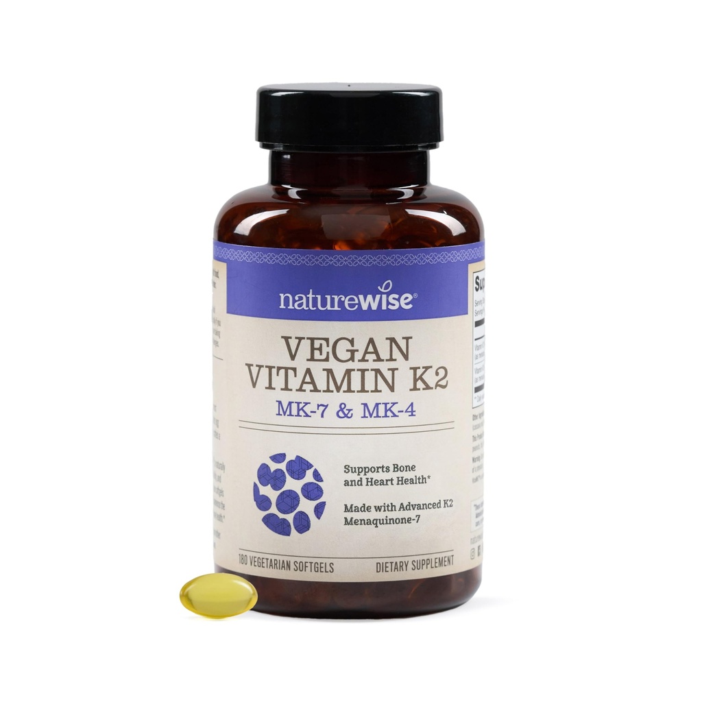 NatureWise Vitamin K2 600mcg Supplement with MK-7 100mcg & MK-4 500mcg - Enhanced Bioavailable Formula - K Complex for Bone and Heart Health - Vegan, Gluten Free, Non-GMO -180 Softgels[6-Month Supply]