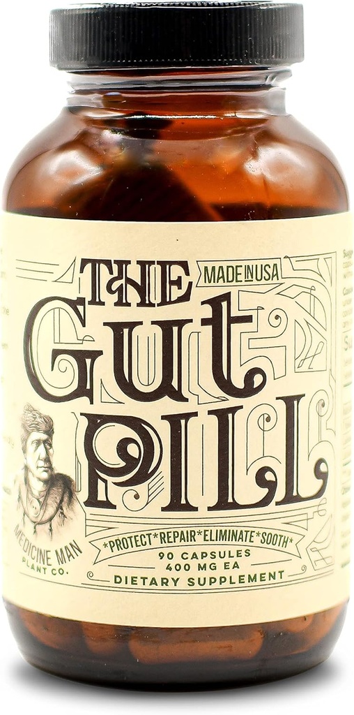 The Gut Pill 90 Capsules - Natural Gut Health Supplements for Women &amp; Men for Leaky Gut Repair - With Marshmallow Root Herb, Calendula Flower, Triphala Fruits, and Lactobacillus Acidophilus