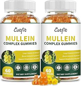 (120 pcs) Mullein Gummies for Lungs Detox- Mullein Leaf Extract with Quercetin, Elderberry for Respiratory &amp; Immune Support, Breathing &amp; Lung Cleanse for Smokers, Vegan, Pineapple Flavor, (2 Pack)