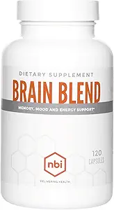 NBI Brain Blend for Memory, Focus, Concentration, Cognitive Function for Men ' Women TEN Caffeine-Free with ALCAR, Alpha Lipoic Acid, Huperzine A, Turmeric TEN Nootropic TEN 120ct Capsules