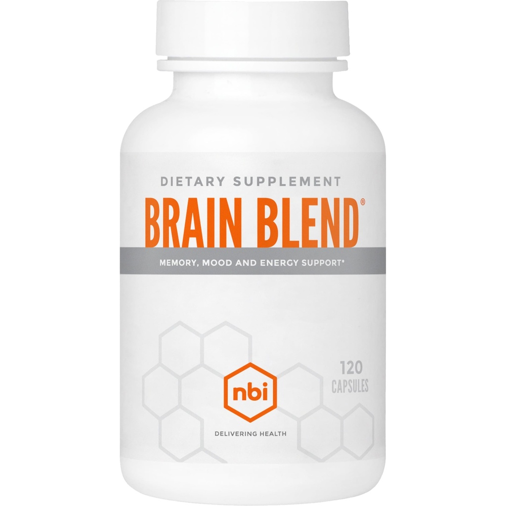 NBI Brain Blend for Memory, Focus, Concentration, Cognitive Function for Men ' Women TEN Caffeine-Free with ALCAR, Alpha Lipoic Acid, Huperzine A, Turmeric TEN Nootropic TEN 120ct Capsules