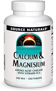 Fuente Naturales Calcio &amp; Magnesio, Complejo Aminoácidos con vitamina D-3, 300 MG - 250 Tabletas