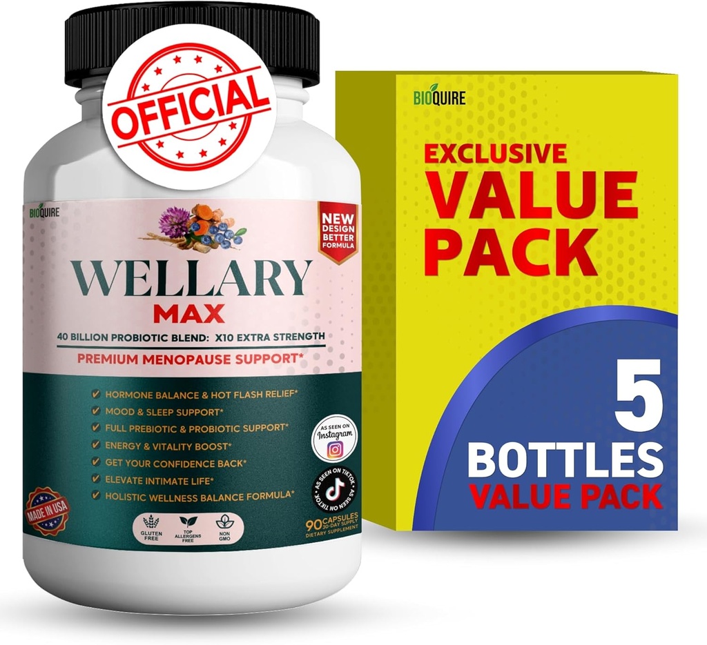 Wellary Max Menopause Support Suplemento, 40 Billion CFU Probiotic Blend, 90 cápsulas (5)