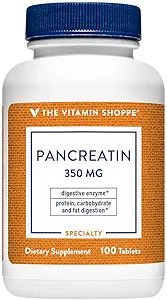La vitamina Shoppe Pancreatina 500MG, Suplemento de Enzima Digestiva Natural, soporta la digestión de grasas, proteínas, carbohidratos (100 Tablas)