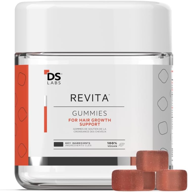 DS Labs Revita Hair Vitamin Gummies - Support for Thicker, Fuller Looking Hair, With Biotin, Zinc, Vitamin D, Iron, Magnesium & Melatonin, Vegan, Gluten-Free, Gelatin-Free, 60 Gummies