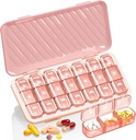 Organizador de píldoras 3 veces al día, 7 días caja de píldoras - GloDeals Organizador semanal de píldoras, dispensador de dispensador de medicamentos diarios extraíbles portátiles para suplemento de aceite de vitamina pescado, rosa
