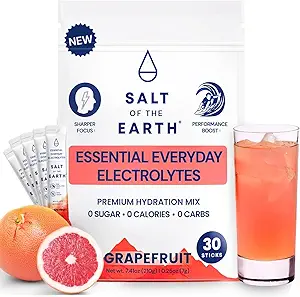 Salt of the Earth Premium Zero-Sugar Electrolyte - Made with Pink Himalayan Salt - Hydration Powder Packets ← Ingredientes Premium TEN Keto & Paleo Friendly TEN 30 Sticks, Grapefruit