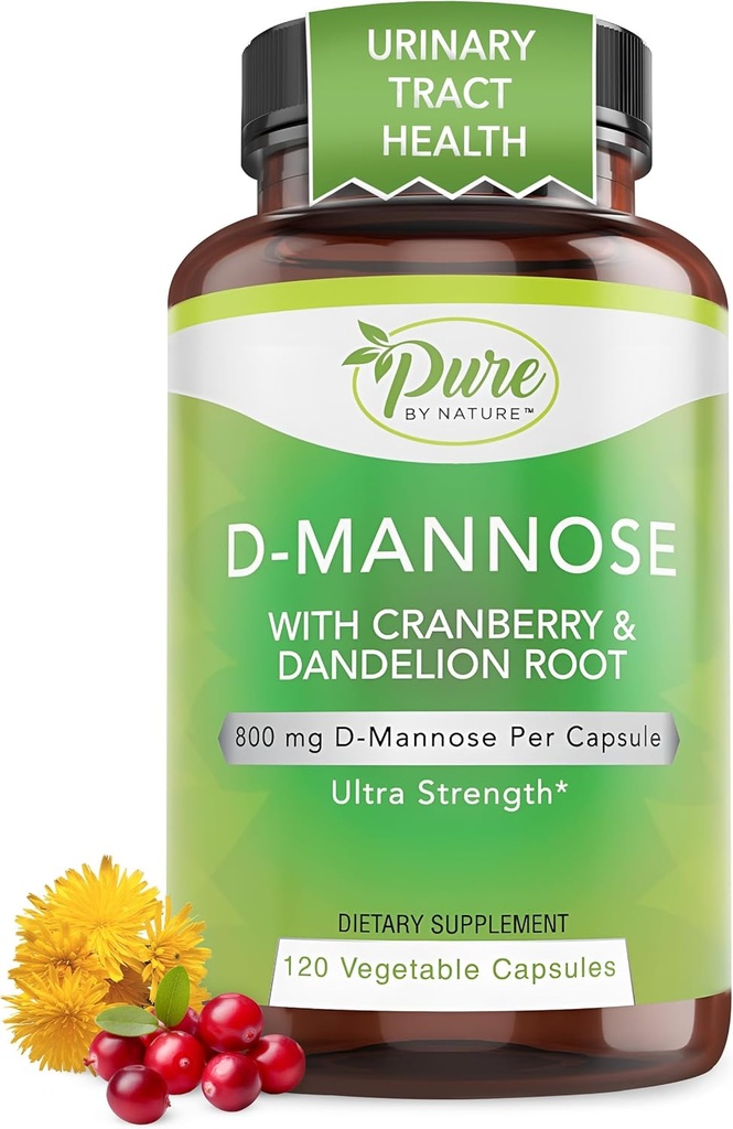 Puro por naturaleza D-Mannose con raíz de arándano y dandelión, 120 Conde
