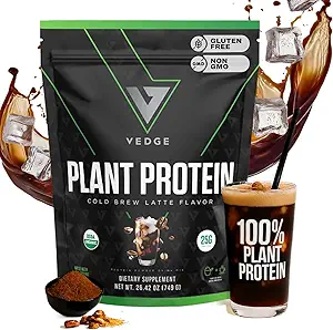 vedge Vegan Protein Powder - Plant Protein Powder with Pea, Pumpkin &amp; Sunflower - USDA Organic, Amino Acids, Dairy Free, Gluten Free, Soy Free, Keto, Non GMO - Cold Brew Latte - 20 Servings