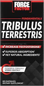 Force Factor Tribulus Terrestris for Men, Testosterone Booster and Male Vitality Supplement, Tribulus Extract and Natural Ingredients for Superior Absorption, Fundamental Series, 1000mg, 60 Capsules