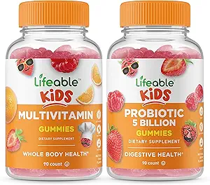 Niños multivitamínicos vitales + Probióticos 5 millones de niños, Gummies Bundle - Gran Tasting, Suplemento de vitamina, Gluten Gratis, GMO Gratis, Chewable Gummy