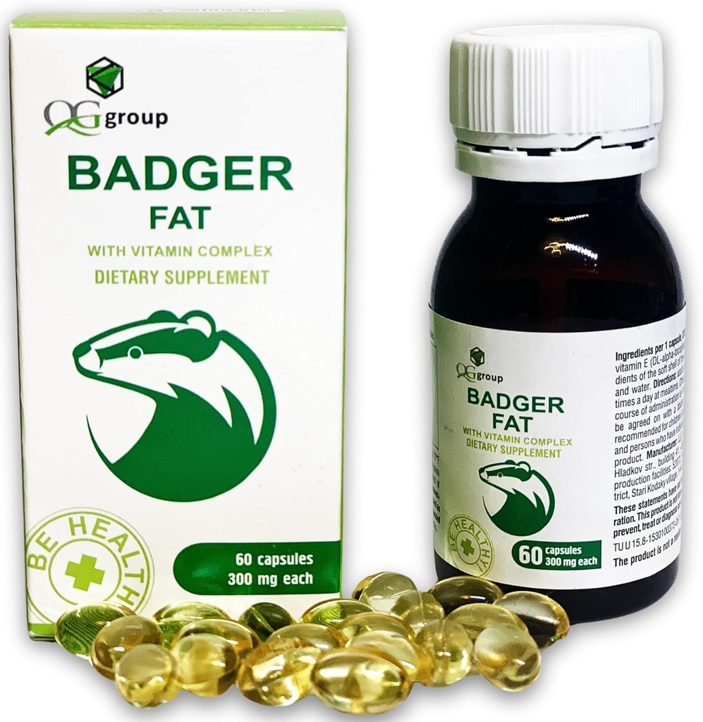 Grupo QG Badger Fat Fuente natural de ácidos grasos poliinsaturados - 60 cápsulas, 300 mg cada uno