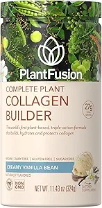 PlantFusion Vegan Collagen Powder - Colágeno de Proteína con base vegetal para musculoso &amp; articulaciones, pelo, piel &amp; uñas - Keto, Gluten Free, Soy Free, Non-Dairy, No Sugar, Non-GMO - Vainilla 11.43 oz