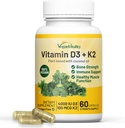 Vitalidad vegana Vitamina D3 K2 4000IU (100mcg) con aceite de coco, 100% vitamina vega basada en plantas D para vegano y vegetariano - 60 cápsulas