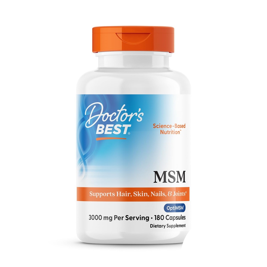 Doctor's Best MSM Supplement Capsules for Men & Women - Supports Hair, Skin, Nails, Joint Health & Mobility, 3000 mg Per Serving, Delivers Beneficial Sulfur w/OptiMSM, Gluten Free, Non GMO - 180 Caps
