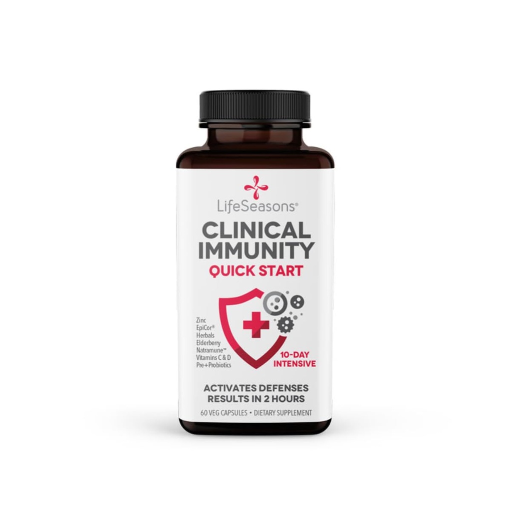 Inmunidad clínica - Inicio rápido - Soporte de sistema inmunitario - Respuesta rápida a la inmunidad - Boosts Anticuerpos, B + T + NK Cells, Neutrophils &amp; Macrophagens - Black Elderberry & Pre + Probiotics - 60 cápsulas