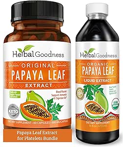 Papaya Leaf Extract for Platelets ' Papaya Enzyme Bundle – 10X Digestive Capsules & 15X Liquid Platelet Support – Immune, Gut y Digestive Health